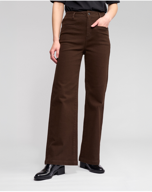 Vassalli Wide Leg Full Length Peace Jean - Chocolate