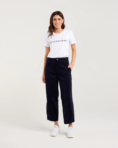 Black Stone Roxi Baby Cord Barrel Leg Pant - Ink Blue