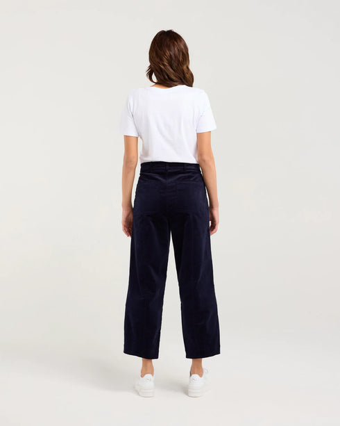 Black Stone Roxi Baby Cord Barrel Leg Pant - Ink Blue