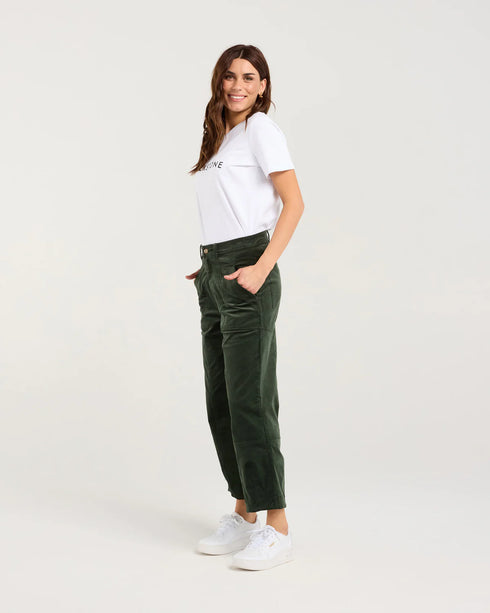 Black Stone Roxi Baby Cord Barrel Leg Pant - Eden Green