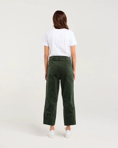 Black Stone Roxi Baby Cord Barrel Leg Pant - Eden Green