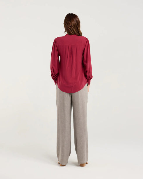 Black Stone Liberty Ruffle Neck Blouse - Port Wine