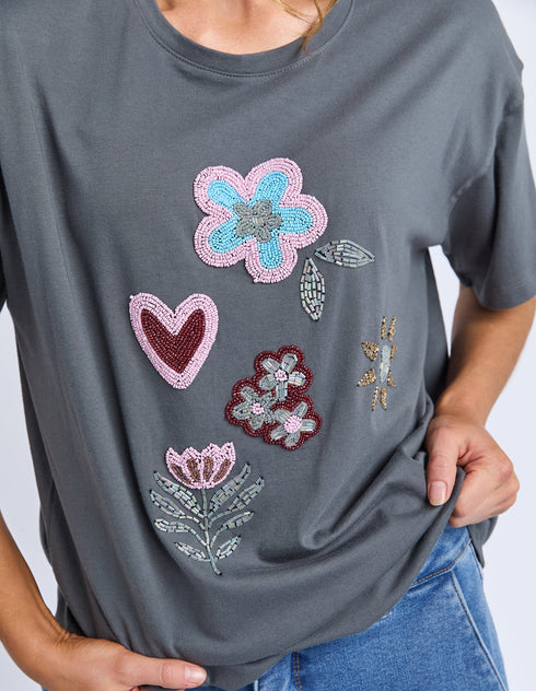 Elm Estelle Beaded Tee - Charcoal