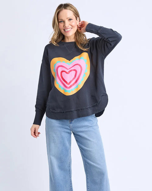 Elm Flaming Heart Crew - Navy