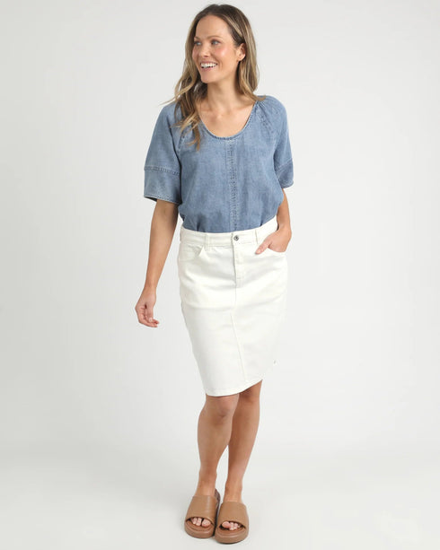 Elm Belle White Denim Skirt - Vintage White