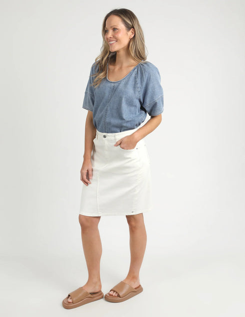 Elm Belle White Denim Skirt - Vintage White