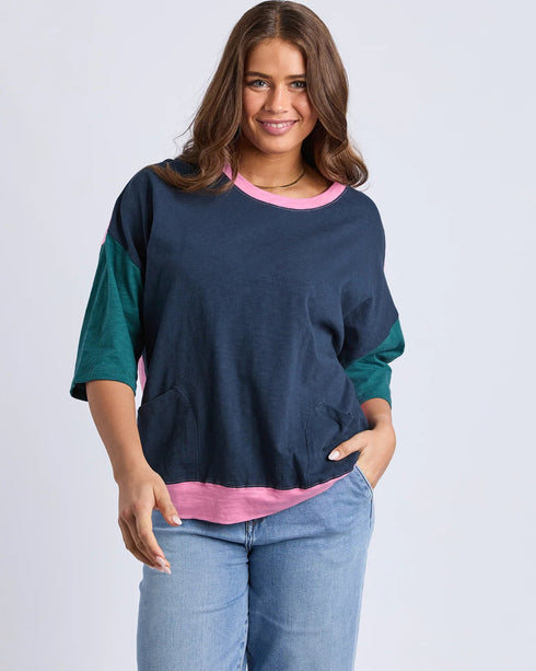 Elm Maize Colour Block Sweat - Teal