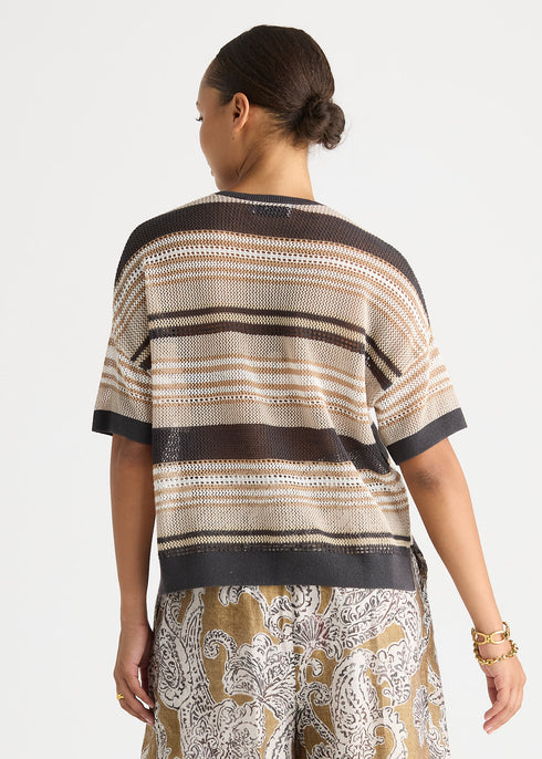 LD+Co Stripe Lace Top - Graphite