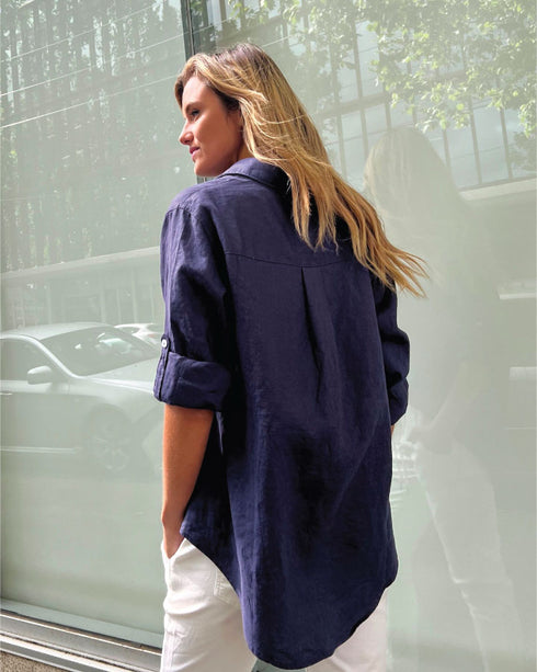 G7 Adele Linen Shirt - Navy