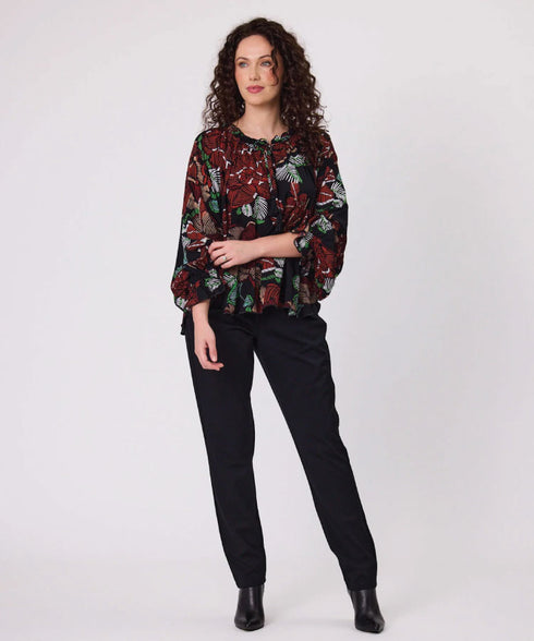 Classified Angelina Peasant Top - Black