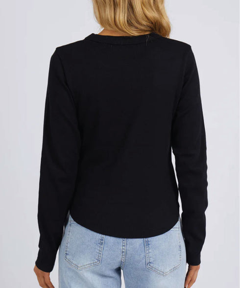 Foxwood Scoop Long Sleeve Rib Tee - Black