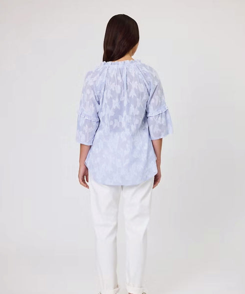 Duo Gala Frill Top - Blue Stripe