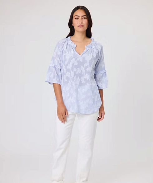 Duo Gala Frill Top - Blue Stripe