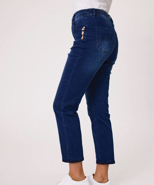 Classified Knit Denim 7/8 Jean with Brooch Detail