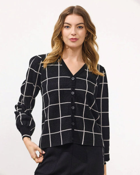 Newport Stanford Check Cardigan - Black/White