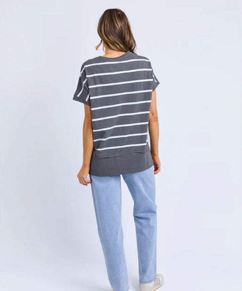 Foxwood Allison Stripe Tee - Charcoal /White