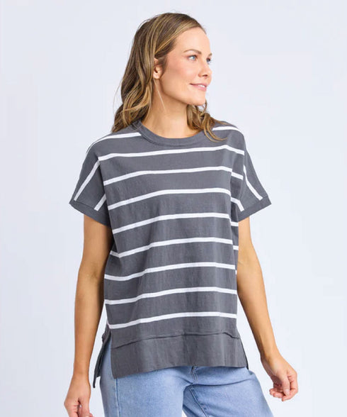 Foxwood Allison Stripe Tee - Charcoal /White