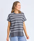 Foxwood Allison Stripe Tee - Charcoal /White