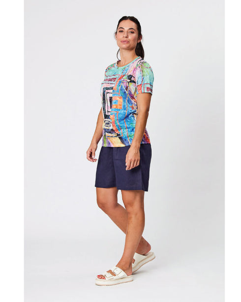 Black Stone Burn Out Multi Colour Tee - Aqua Mix