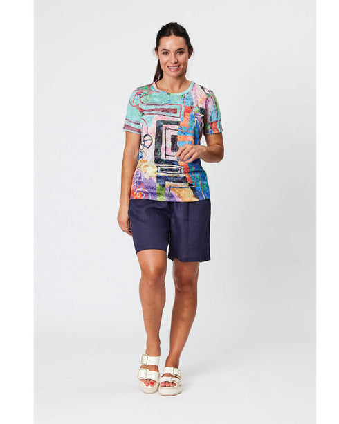 Black Stone Burn Out Multi Colour Tee - Aqua Mix
