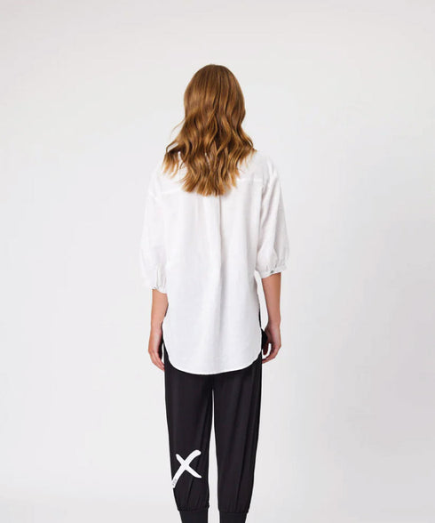 Classified Santorini Long Sleeve Print Front Top - White