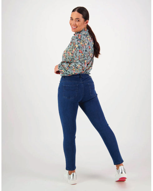 Vassalli Skinny Leg Ankle Grazer Jean with side elastic - Blue Denim