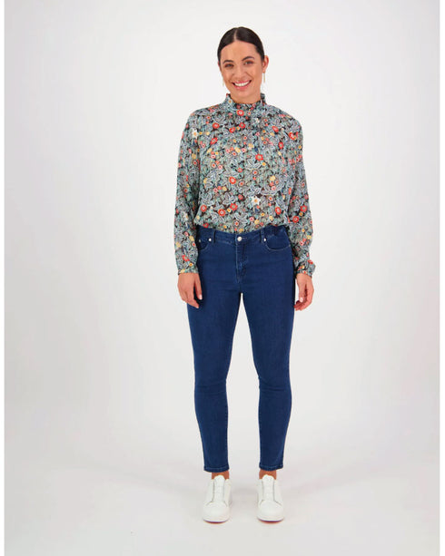 Vassalli Skinny Leg Ankle Grazer Jean with side elastic - Blue Denim