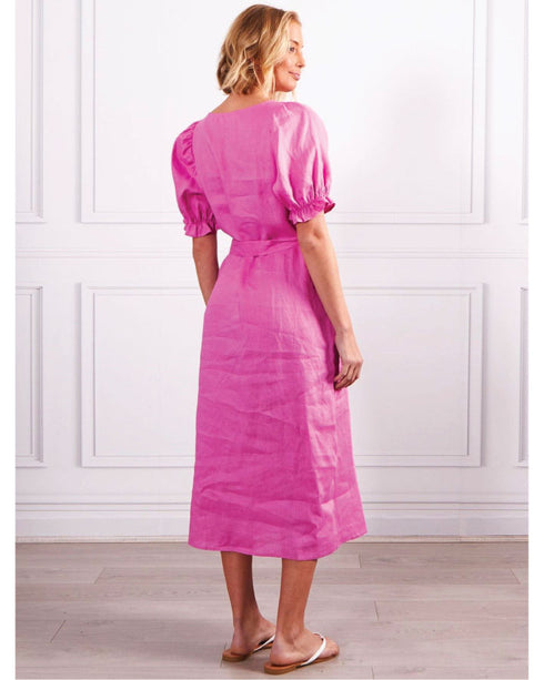 G7 Elka Linen Dress - Hot Pink