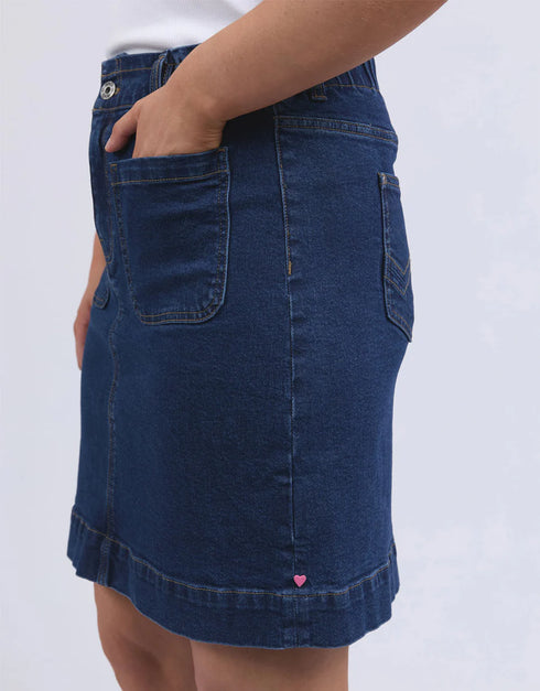 Elm Lennox Midi Denim Skirt - Dark Blue
