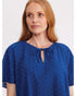 Yarra Trail Fluted Sleeve Embroidered Cotton Top - Regal Blue