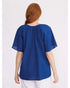 Yarra Trail Fluted Sleeve Embroidered Cotton Top - Regal Blue