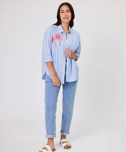 Duo Lexie Embroidered Shirt - Blue Stripe