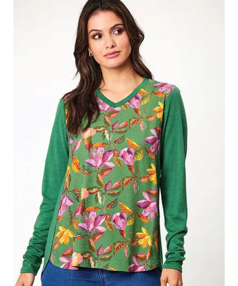 Newport Greta Splice Merino Top - Forest Mix