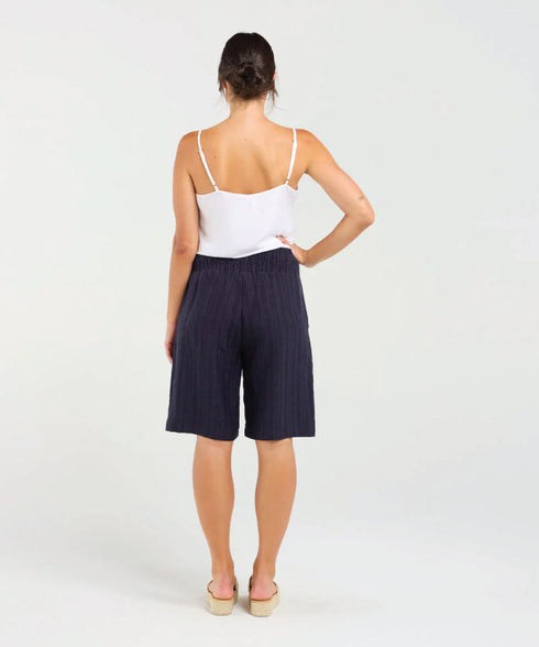 Black Stone Darcy Shirred Waistband Shorts- French Navy