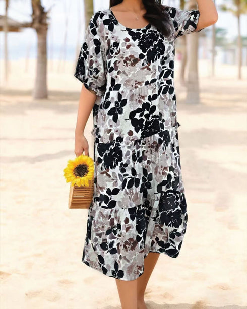 Glam Dress Tiered Florals - Black/White