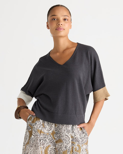 LD+Co Contrast Cuff Top - Graphite