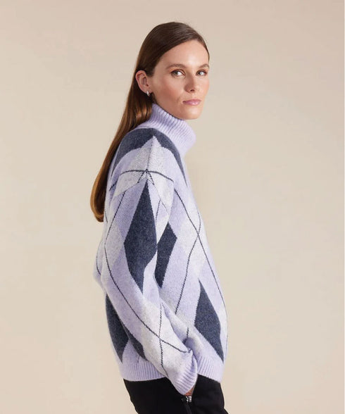 Marco Polo Long Sleeve Diamond Stitch Jumper - Lilac