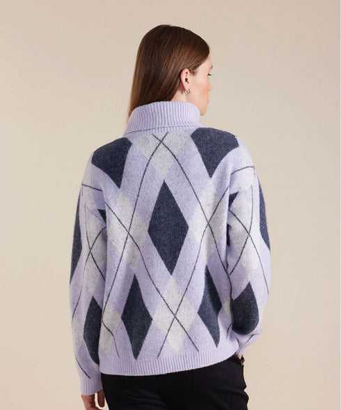 Marco Polo Long Sleeve Diamond Stitch Jumper - Lilac