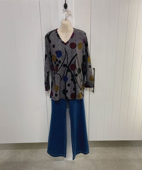 LS Collection V Neck Knit look Top - Grey