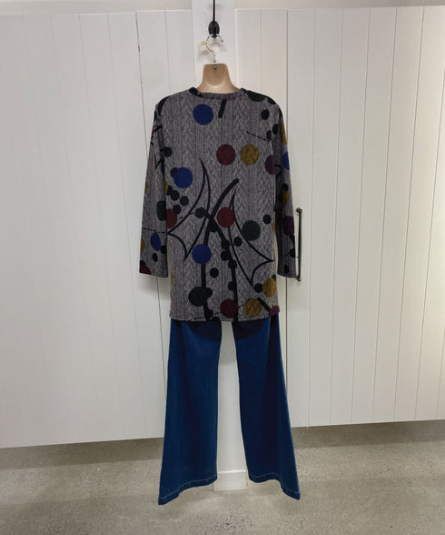 LS Collection V Neck Knit look Top - Grey