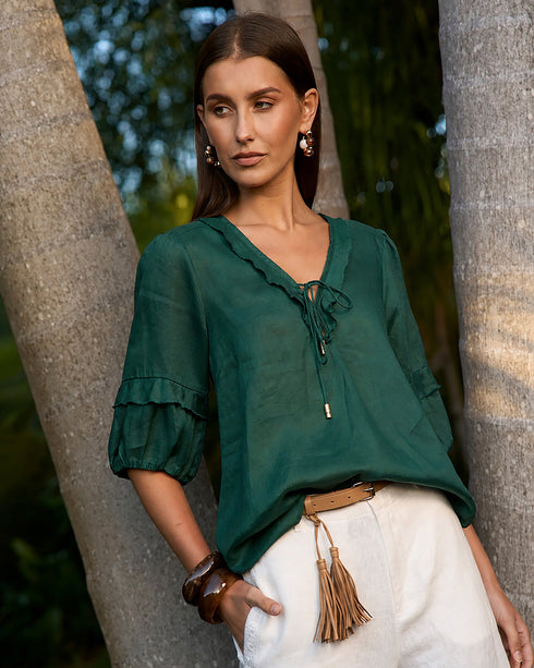 Lobbies Story Waterlily Blouse - Jungle Green