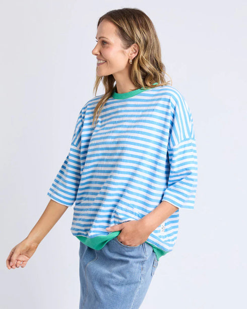 Elm Mazie Stripe Ringer Sweat - Azure White Stripe/Gumdrop Brands