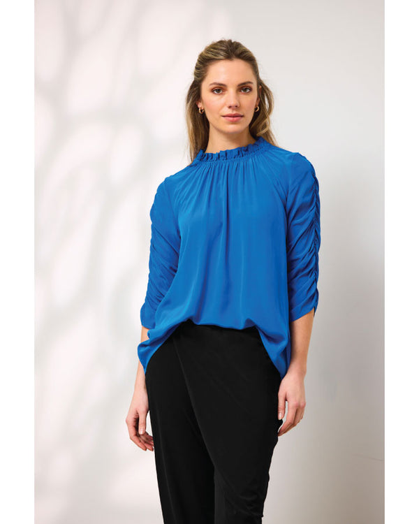 Duo Melody Rouched Sleeve Top - Sapphire