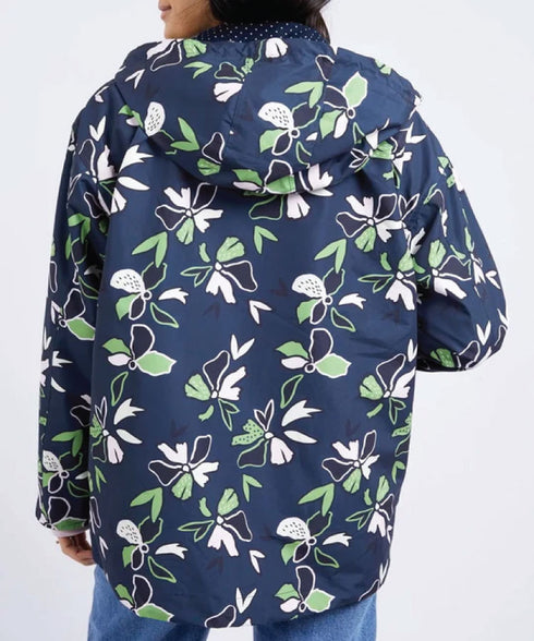 Elm Idyll Floral Raincoat - Navy