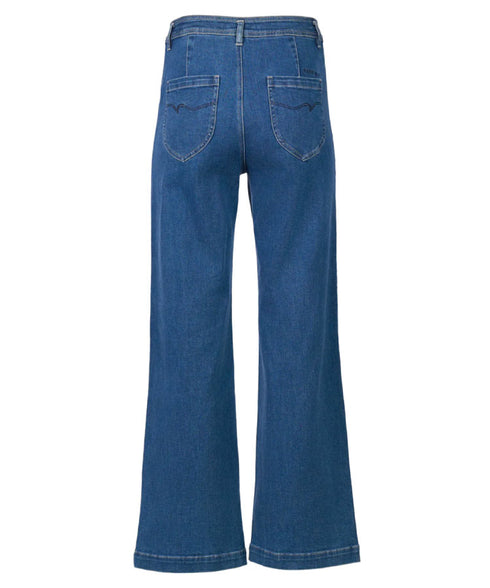 Vassalli Wide Leg Full Length Peace Jean - Blue Wash
