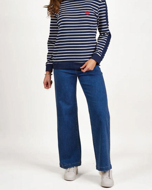 Vassalli Wide Leg Full Length Peace Jean - Blue Wash