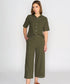 Vassalli Wide Leg 7/8 Cotton Pant with Detail Cuff - Olive