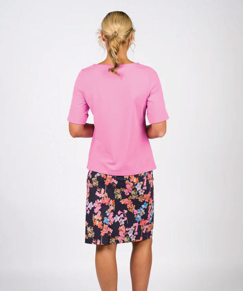 Vassalli Boat Neck 3/4 length sleeve Tee - Orchid