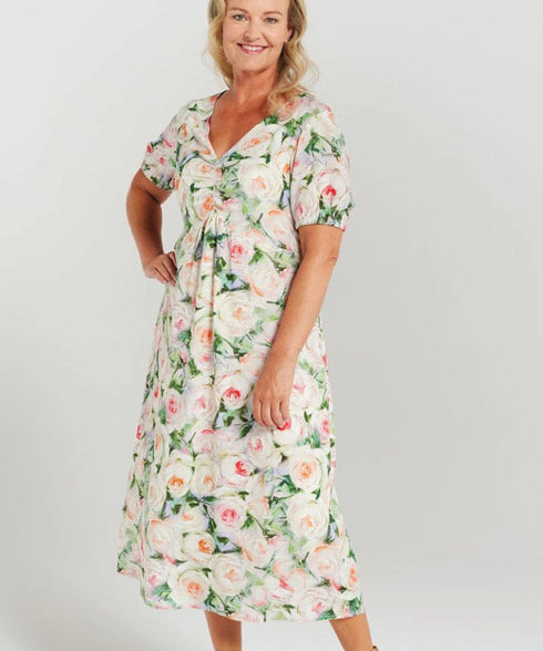 Black Stone Summer Rose Gathered Front Dress