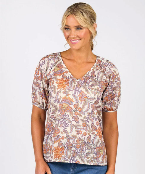 Vassalli Tuscany Printed V Neck Top